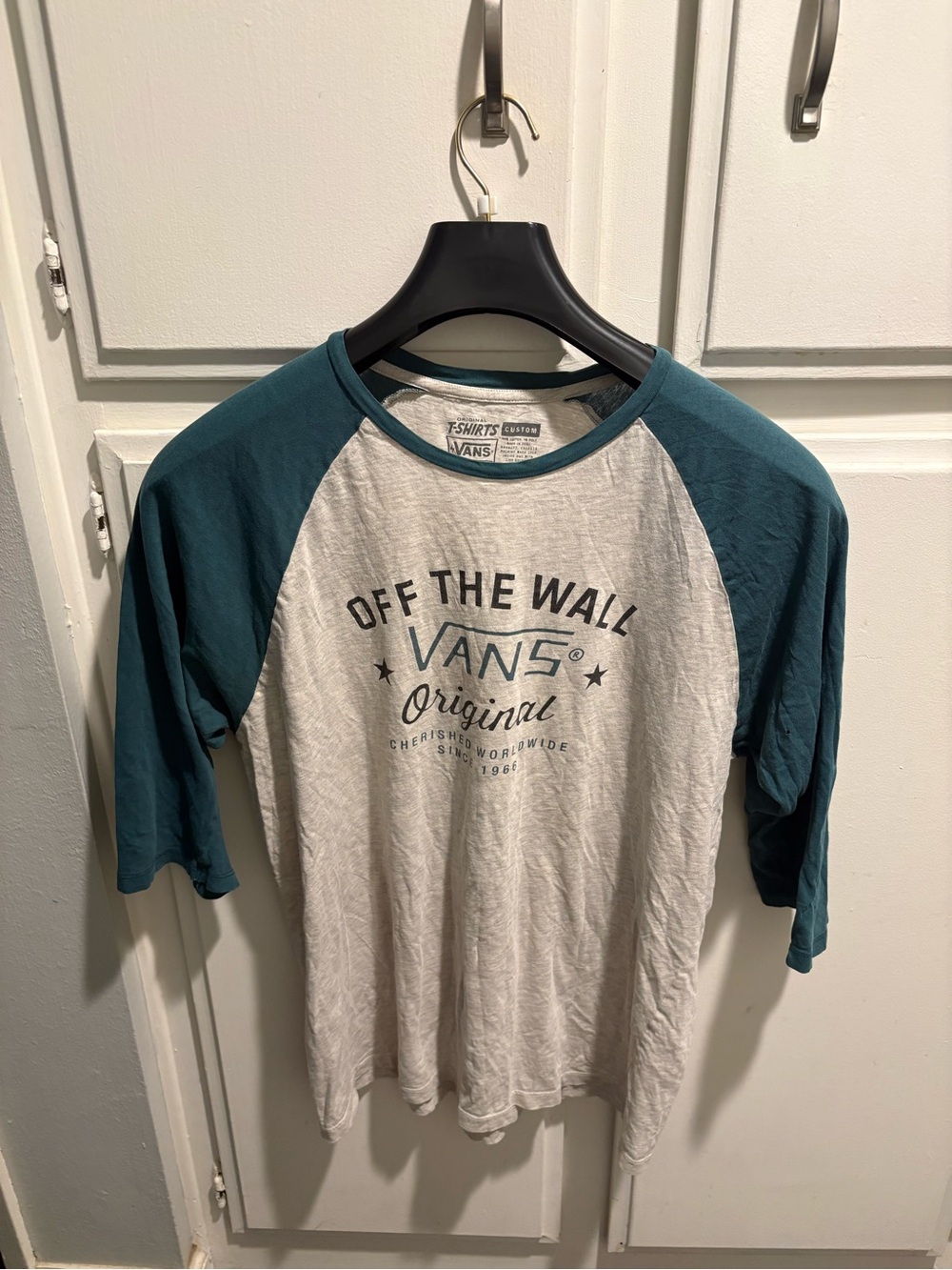 Vans Teal and White Raglan 'Off The Wall' Tee